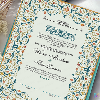 Wedding Nikah Nama - Green Floral Pattern - Premium Paper | Nikahnama | Keepsake Memory for Couples, Wedding, Anniversary, Gifts for Him & Her