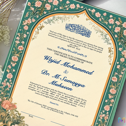 Nikahnama - Garden of Vows Frame - Premium | Premium Nikah nama | Nikahnama Frame | Keepsake Memory for Nikah | Nikah Frame