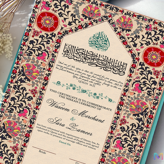 Nikahnama - Red Floral Nikahnama with Frame, Nikah Frames