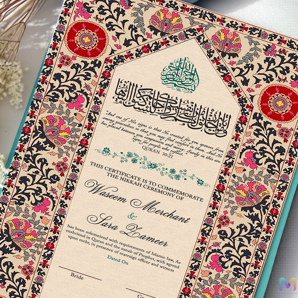 Wedding Nikah Nama - Red Floral Pattern - Premium Paper | Nikahnama | Keepsake Memory for Couples, Wedding, Anniversary, Gifts for Him & Her