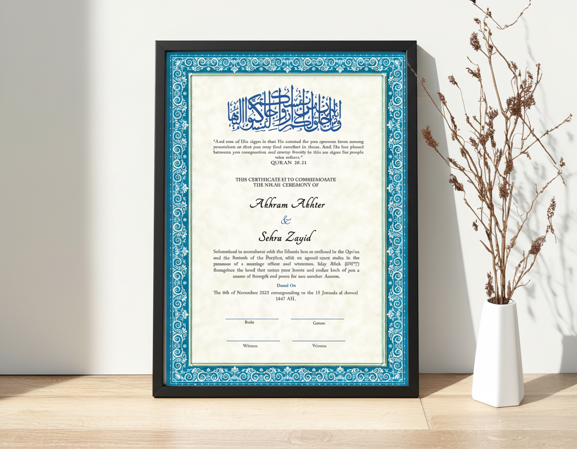 Nikahnama - Serene Vows Nikahnama with Frame, Nikah Frames Black Synthetic Wood Frame