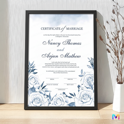 Aqua Floral - Wedding Keepsake Frames, Wedding Memorabilia, Wedding Wall Frames Black Synthetic Wood Frame