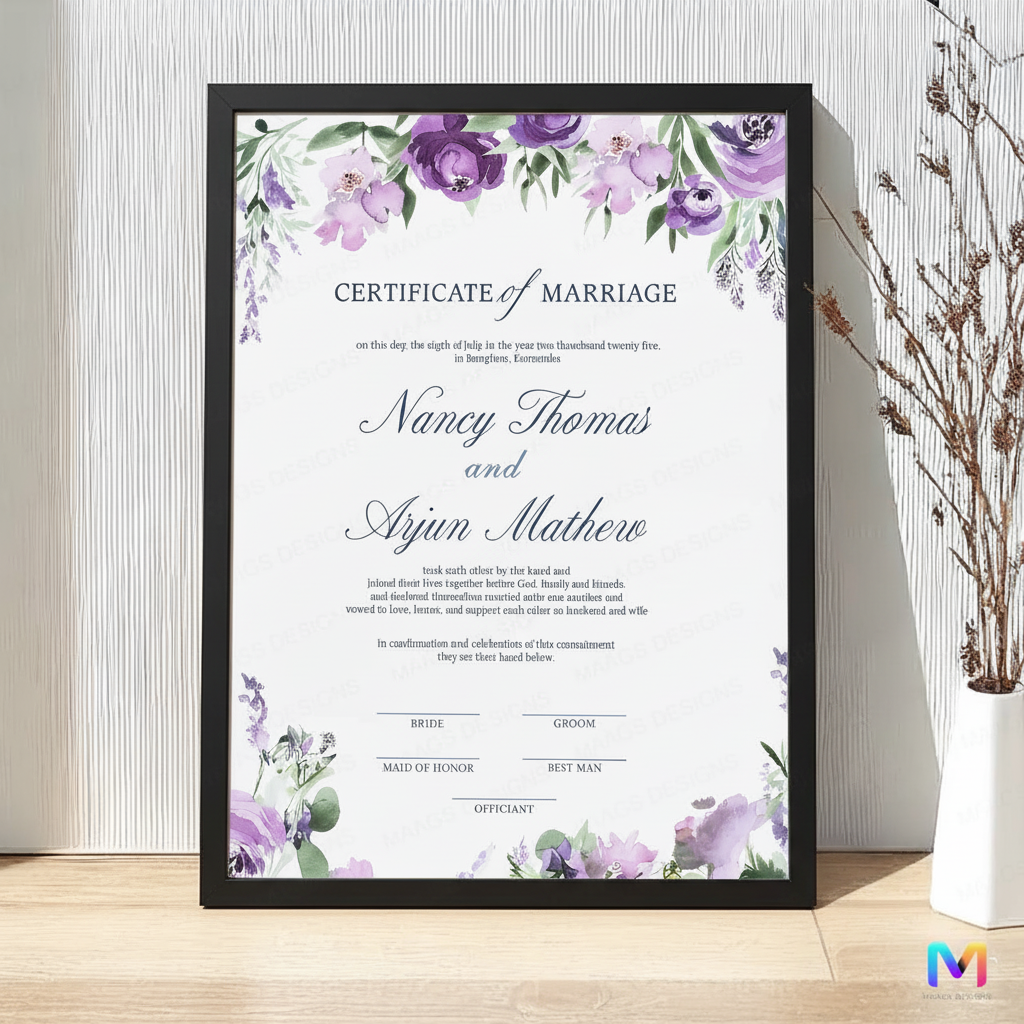 Lavender Bond - Wedding Keepsake Frames, Wedding Memorabilia, Wedding Wall Frames Black Synthetic Wood Frame