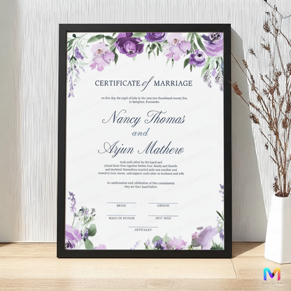 Lavender Bond - Wedding Keepsake Frames, Wedding Memorabilia, Wedding Wall Frames Black Synthetic Wood Frame