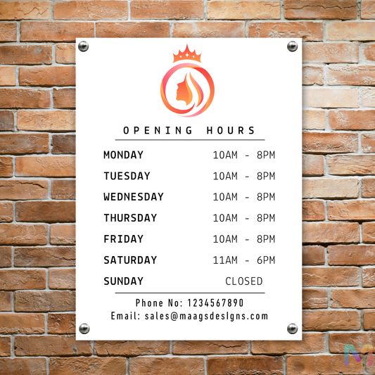 Opening Hours Board with QR Code for Homes, Coffee Shops and Restaurants (Acrylic)