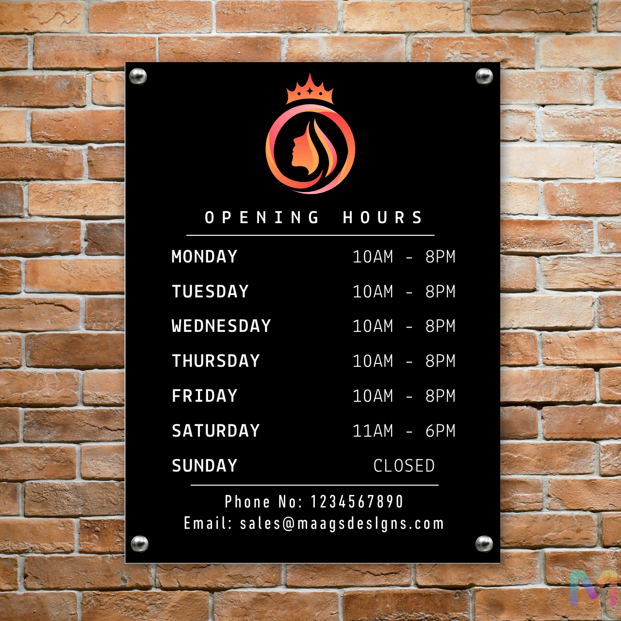 Opening Hours Board with QR Code for Homes, Coffee Shops and Restaurants (Acrylic) Black