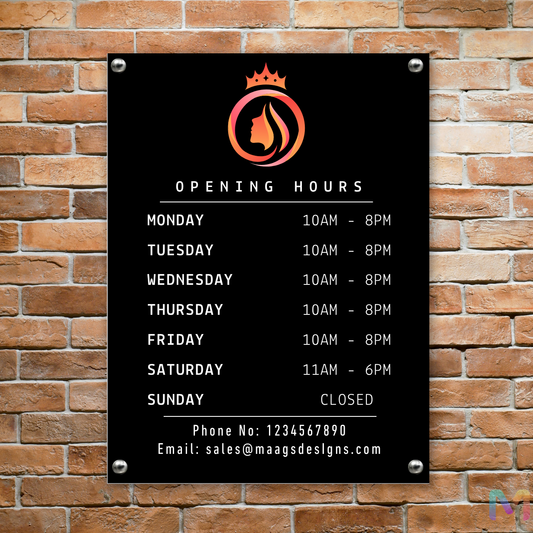 Opening Hours Board with QR Code for Homes, Coffee Shops and Restaurants (Acrylic)