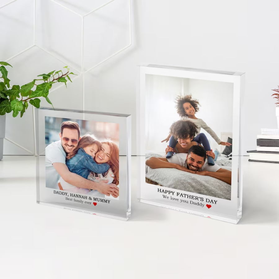 Personalized Acrylic Photo Transparent Message Block, Family Photo Message Stand | Gifts for Him & Her