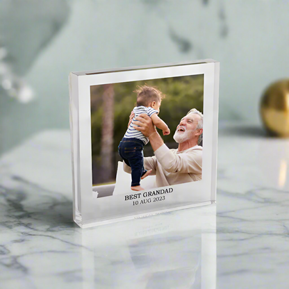 Personalized Acrylic Photo Transparent Message Block, Family Photo Message Stand | Gifts for Him & Her