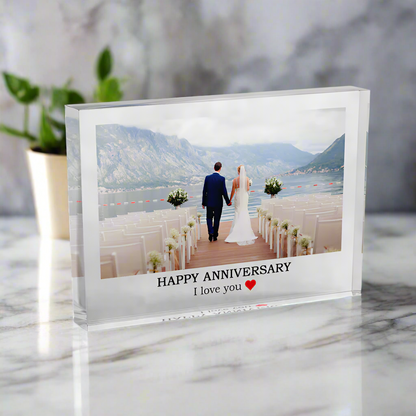 Personalized Acrylic Photo Transparent Message Block, Family Photo Message Stand | Gifts for Him & Her