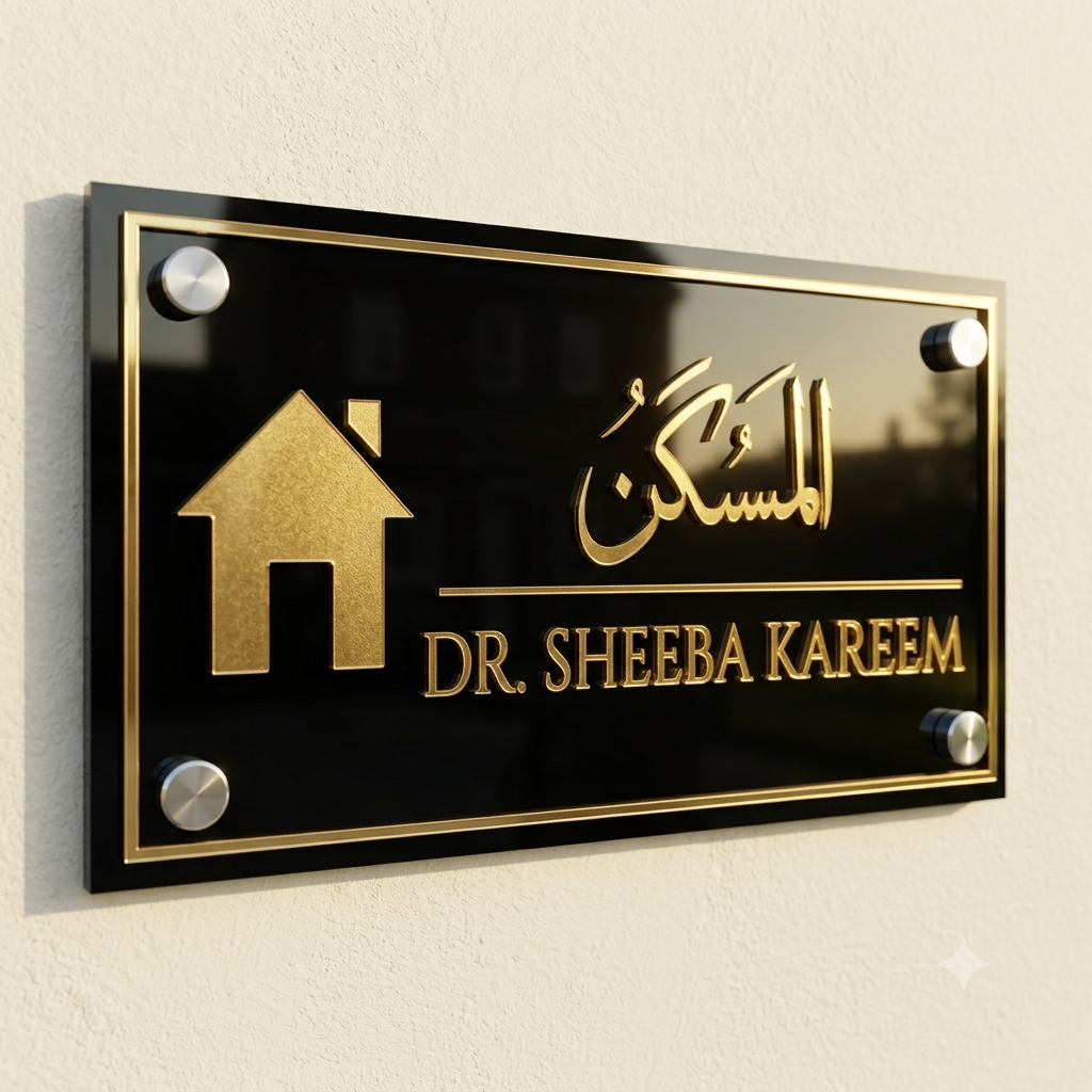 Maskan Golden Raised Name Plate in Acrylic