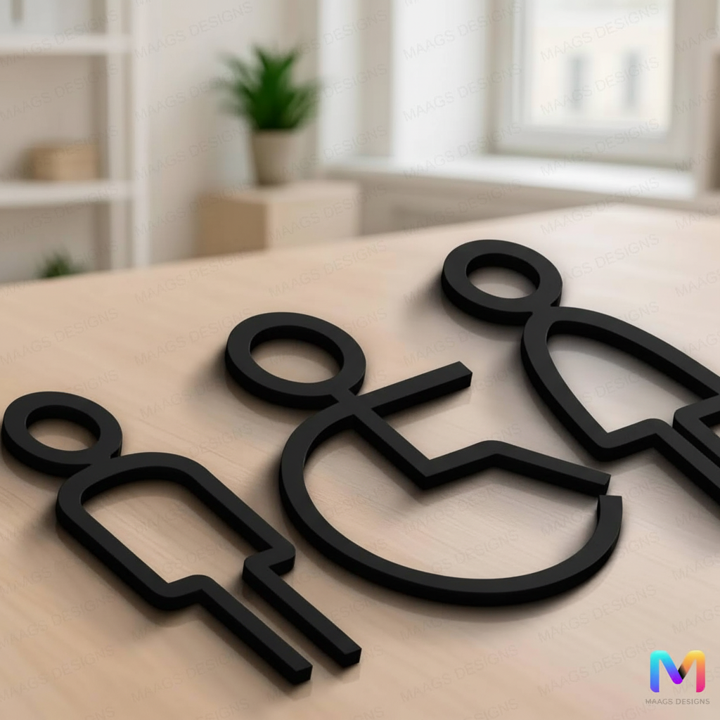 Restroom Sign Boards in Acrylic Acrylic: Matte Black