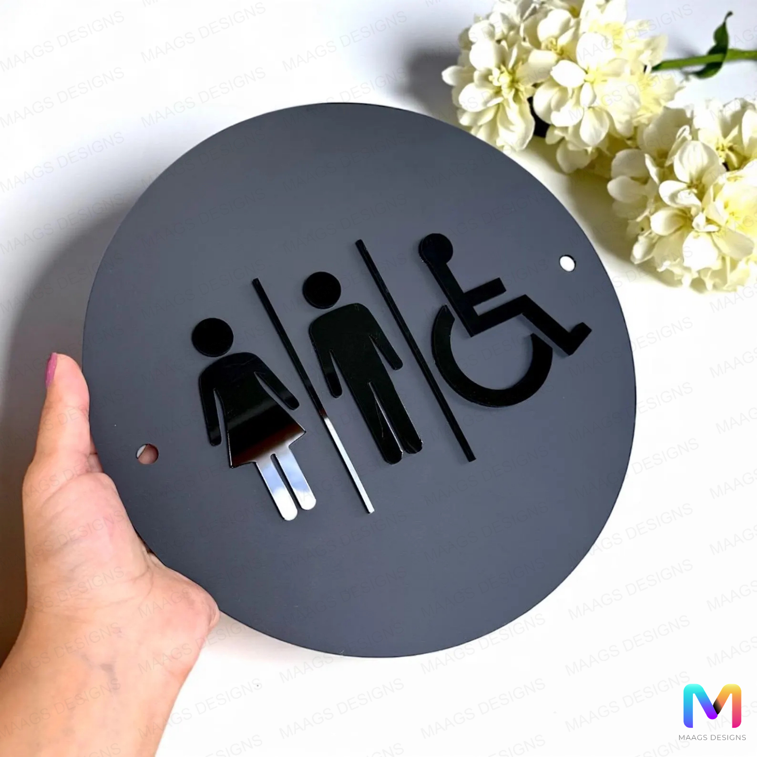 BlackOrbit Restroom Sign in Acrylic
