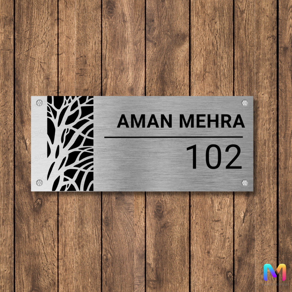 Silver Grove Name Plate - Stainless Steel Name Plate for Home Stainless Steel: Natural