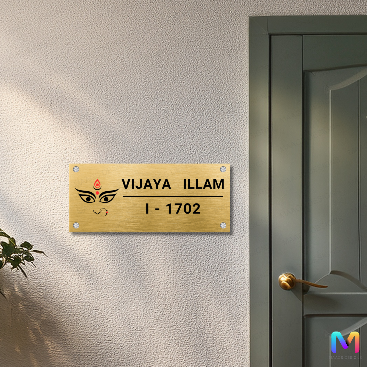 Ethnic Collection - Blessings of Maa Durga | Name Plate in Bengali (Stainless Steel) | Premium Name Plates for Homes