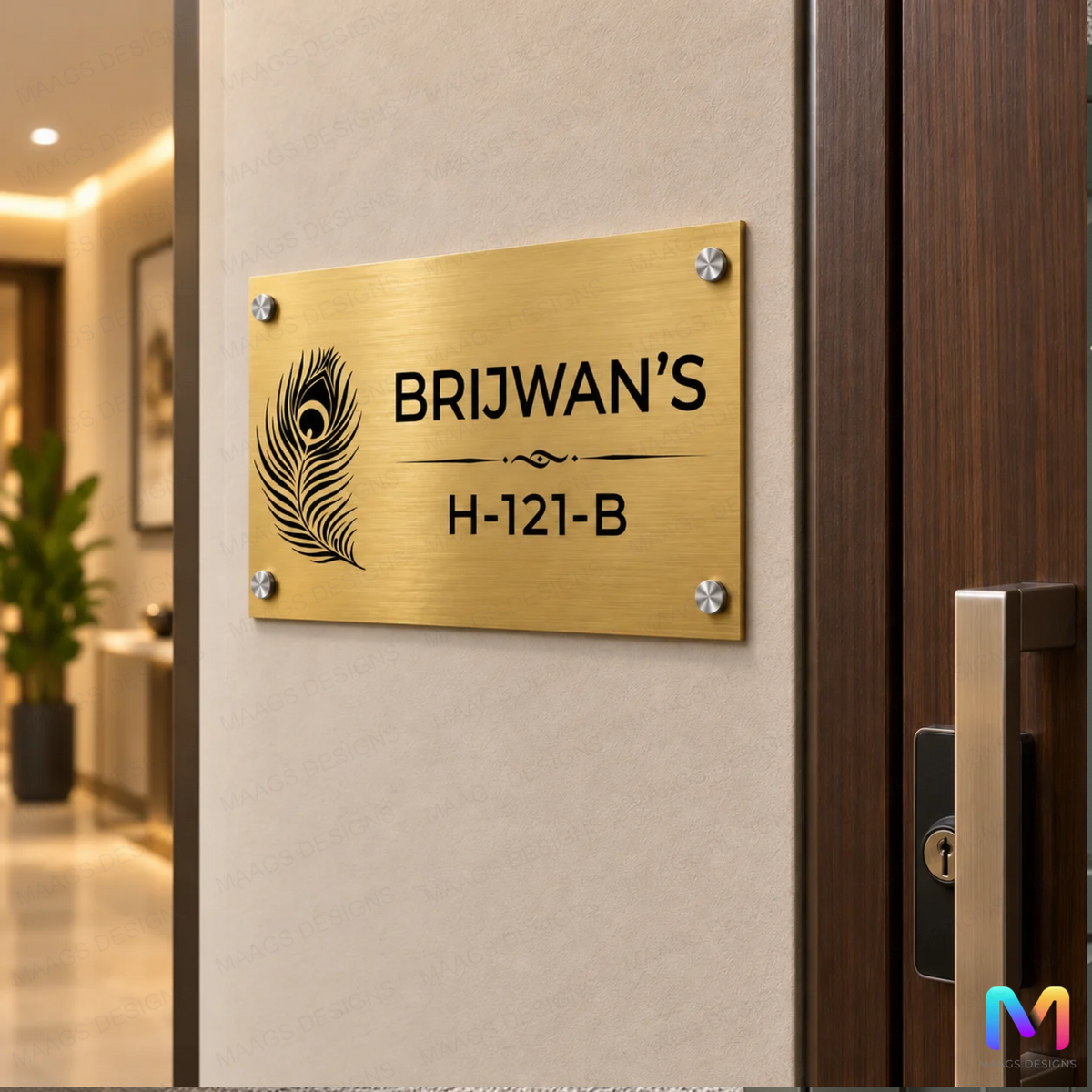 Ethnic Collection - Feather Gold Stainless Steel Name Plate Stainless Steel: Matte Gold