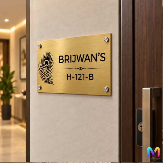 Ethnic Collection - Feather Gold Stainless Steel Name Plate Stainless Steel: Matte Gold
