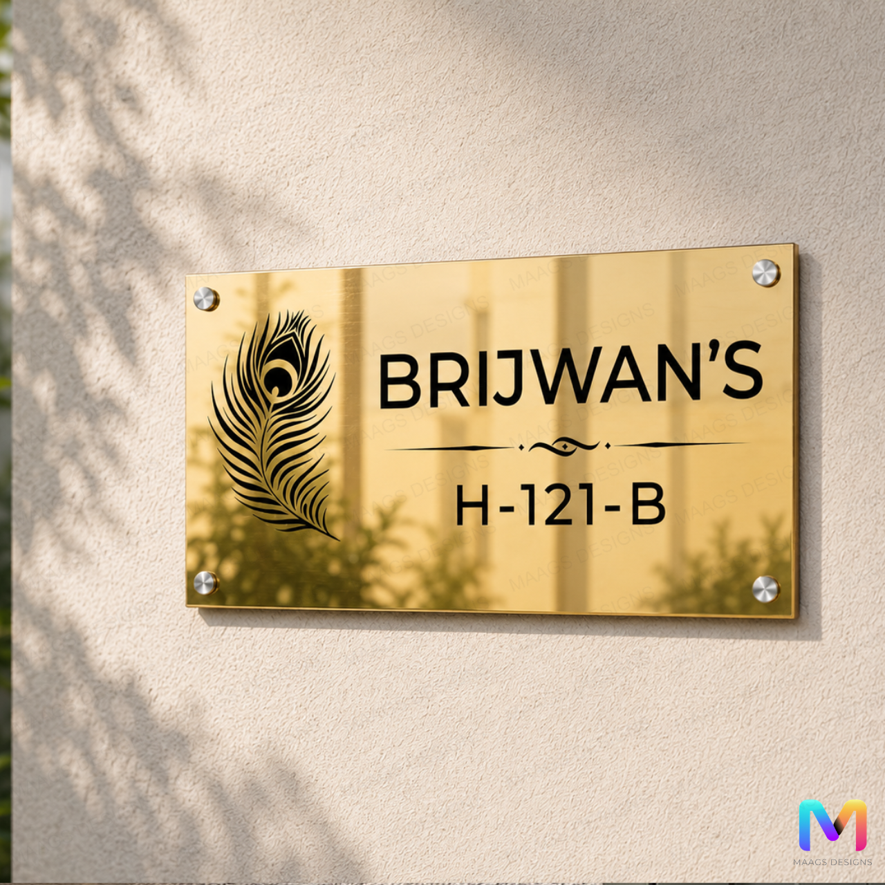 Ethnic Collection - Feather Gold Stainless Steel Name Plate