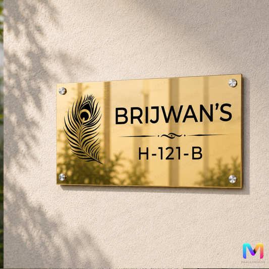 Ethnic Collection - Feather Gold Stainless Steel Name Plate