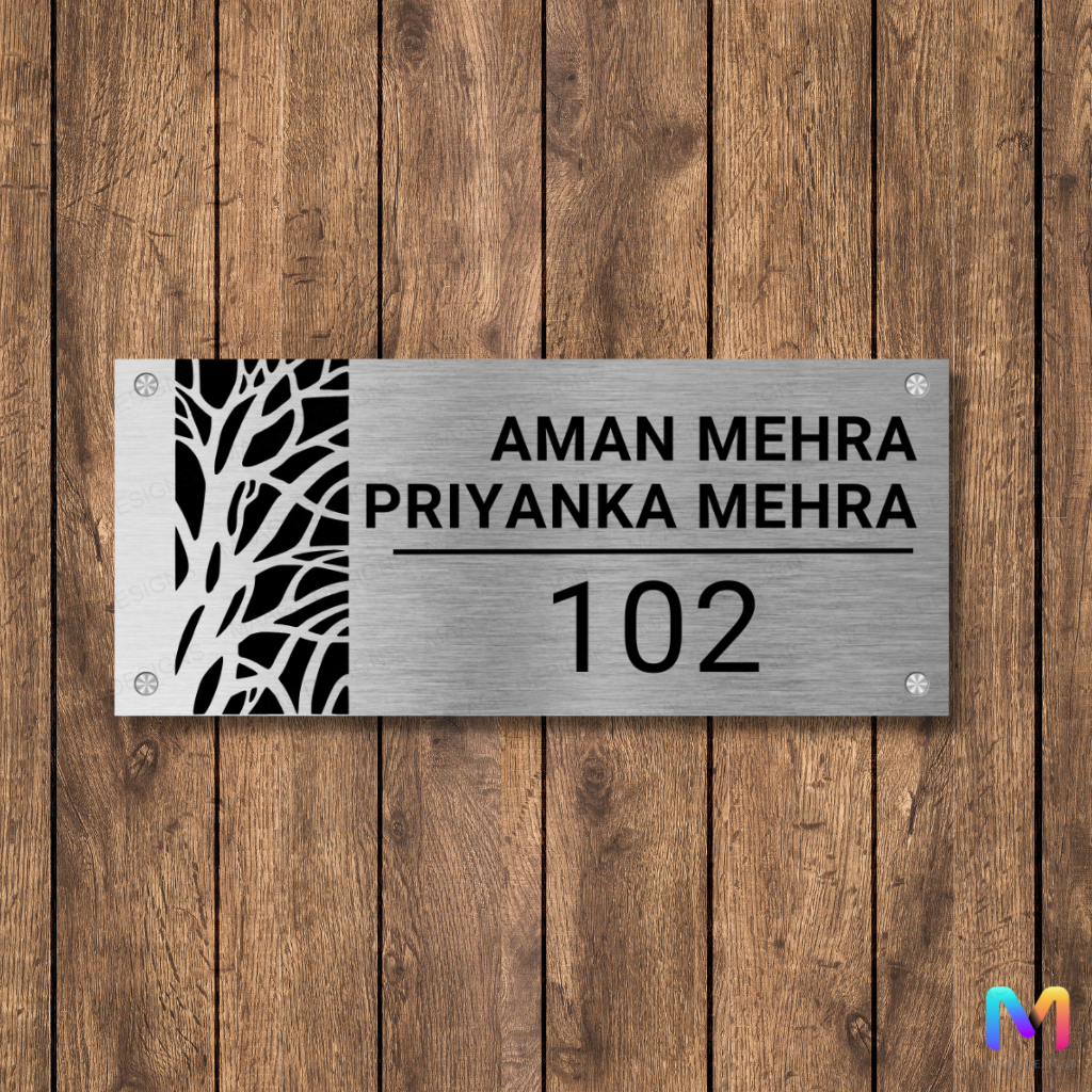Silver Grove Name Plate - Stainless Steel Name Plate for Home
