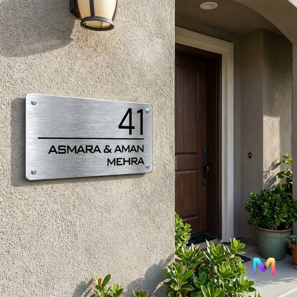 Simply Steel - House Name Plate (Steel) | Premium Custom Name Plate for Home Stainless Steel Stainless Steel: Natural