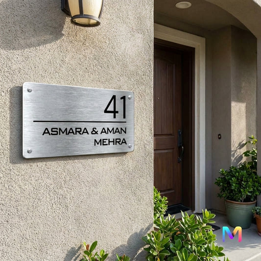 Simply Steel - House Name Plate (Steel) | Premium Custom Name Plate for Home Stainless Steel Stainless Steel: Natural