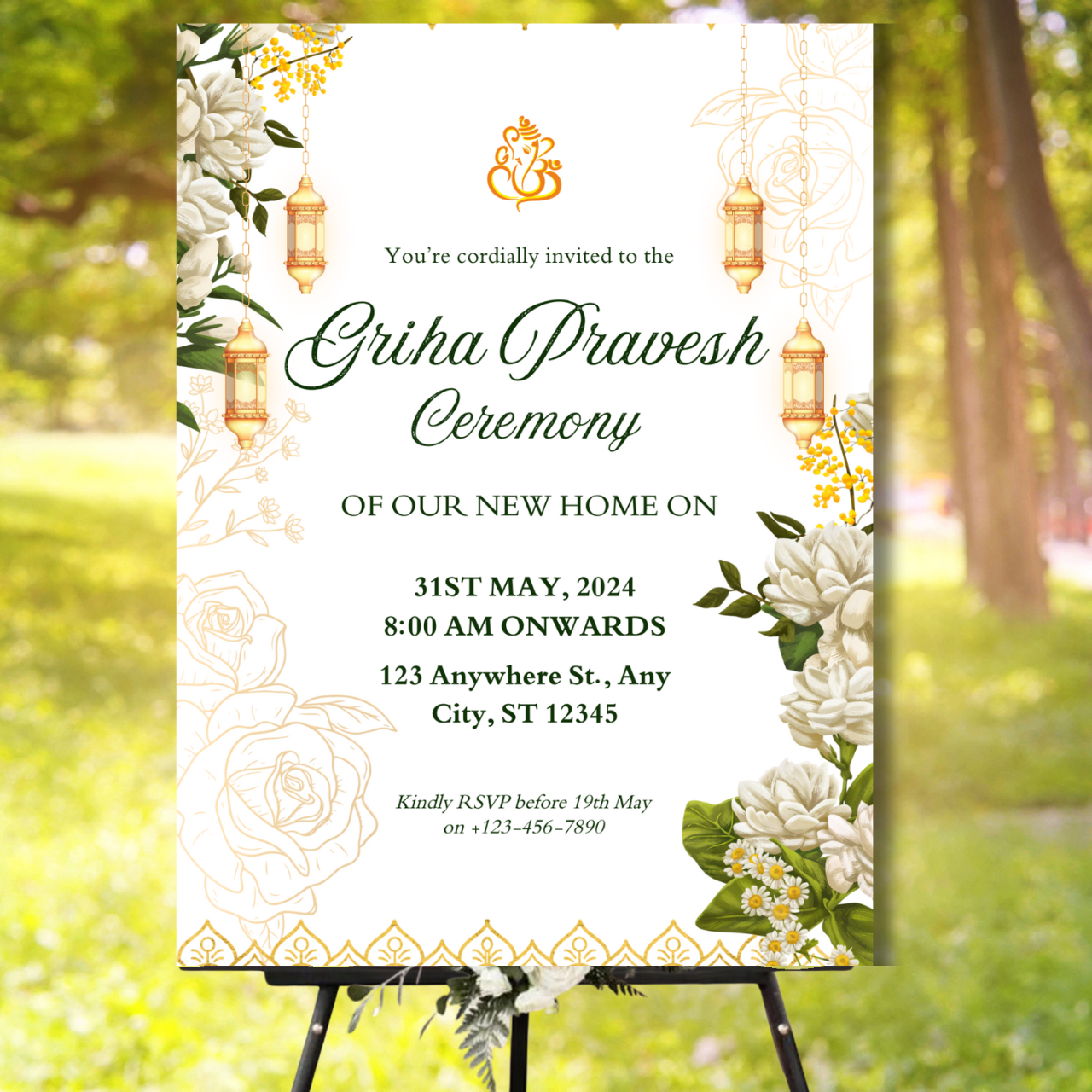 Griha Pravesh Welcome Banner (Without Stand) - Design #24 | Chalkboard Banner | Easel Banner