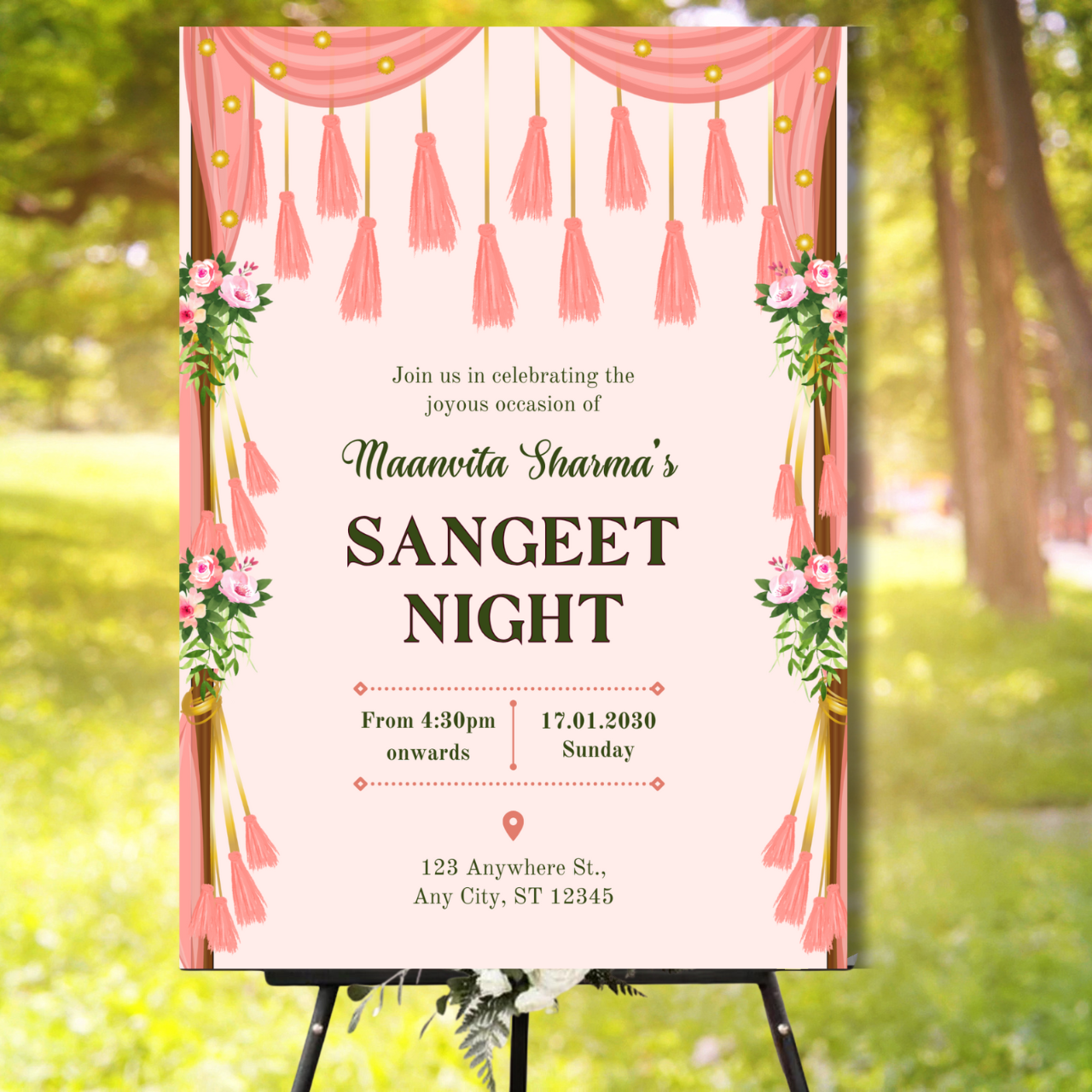 Sangeet Night Welcome Banner (Without Stand) - Design #27 | Chalkboard Banner | Easel Banner