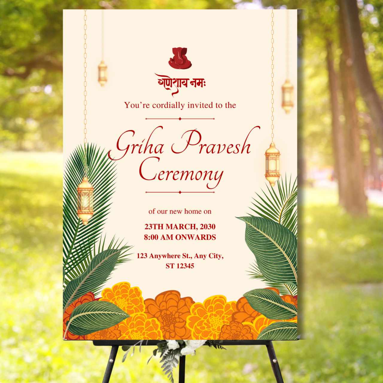 Griha Pravesh Welcome Banner (Without Stand) - Design #25 | Chalkboard Banner | Easel Banner