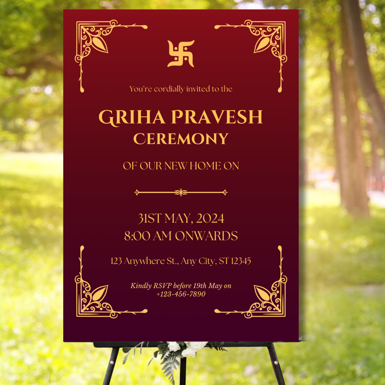 Griha Pravesh Welcome Banner (Without Stand) - Design #26 | Chalkboard Banner | Easel Banner