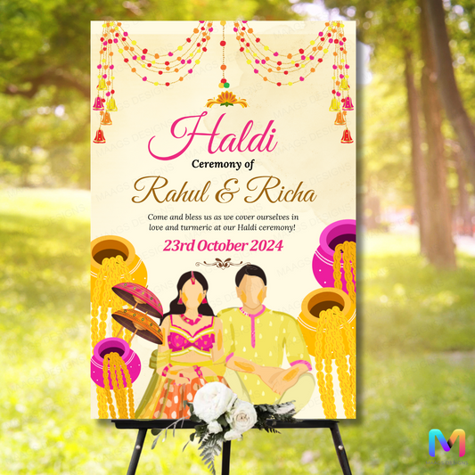 Haldi Welcome Banner (Without Stand) - Design #25 | Chalkboard Banner | Easel Banner