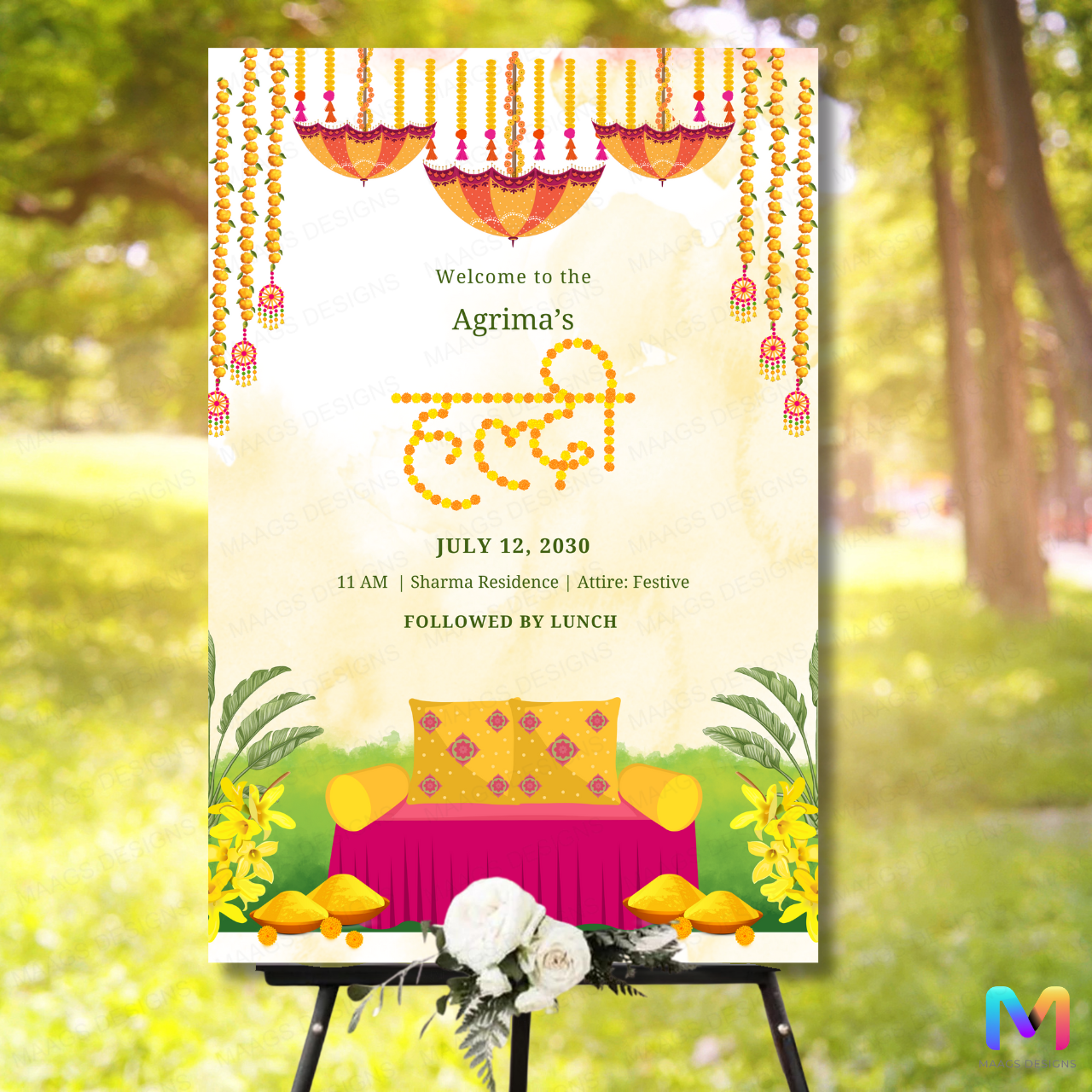 Haldi Welcome Banner (Without Stand) - Design #27 | Chalkboard Banner | Easel Banner