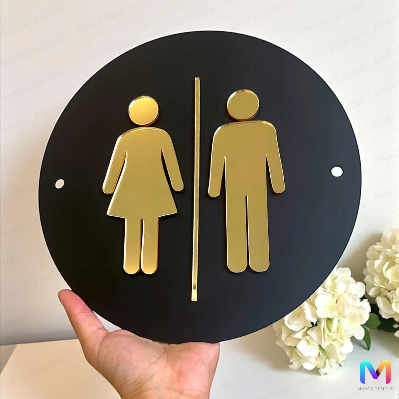 Classic Restroom Sign in Acrylic Acrylic: Gold in Black