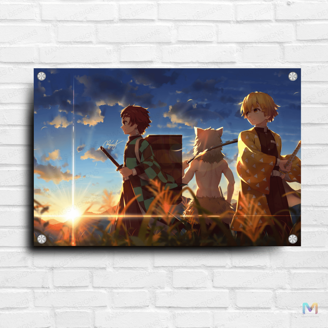 Demon Slayer - In the Fields at Dawn (Premium Acrylic Glass Wall Poster)