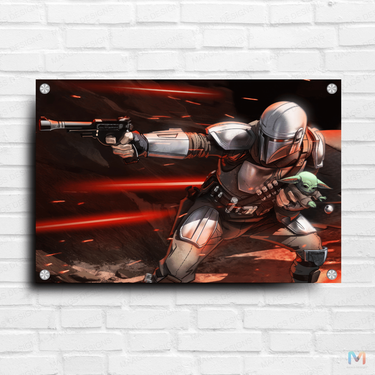 Mandalorian - Grogu in Arm - Star Wars (Premium Acrylic Glass Wall Poster)