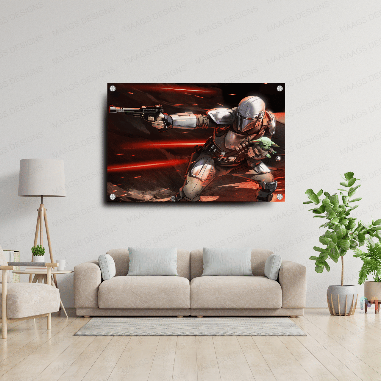 Mandalorian - Grogu in Arm - Star Wars (Premium Acrylic Glass Wall Poster)