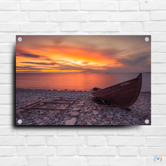 Boat in the Lake Shore - Nature (Premium Acrylic Glass Wall Poster) | Nature Wall Posters