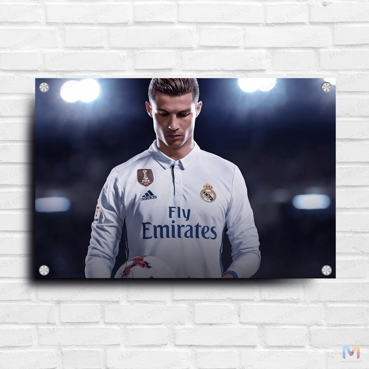 Maags Designs: Cristiano Ronaldo - Football (Premium Acrylic Wall Poster) | Football Wall Posters