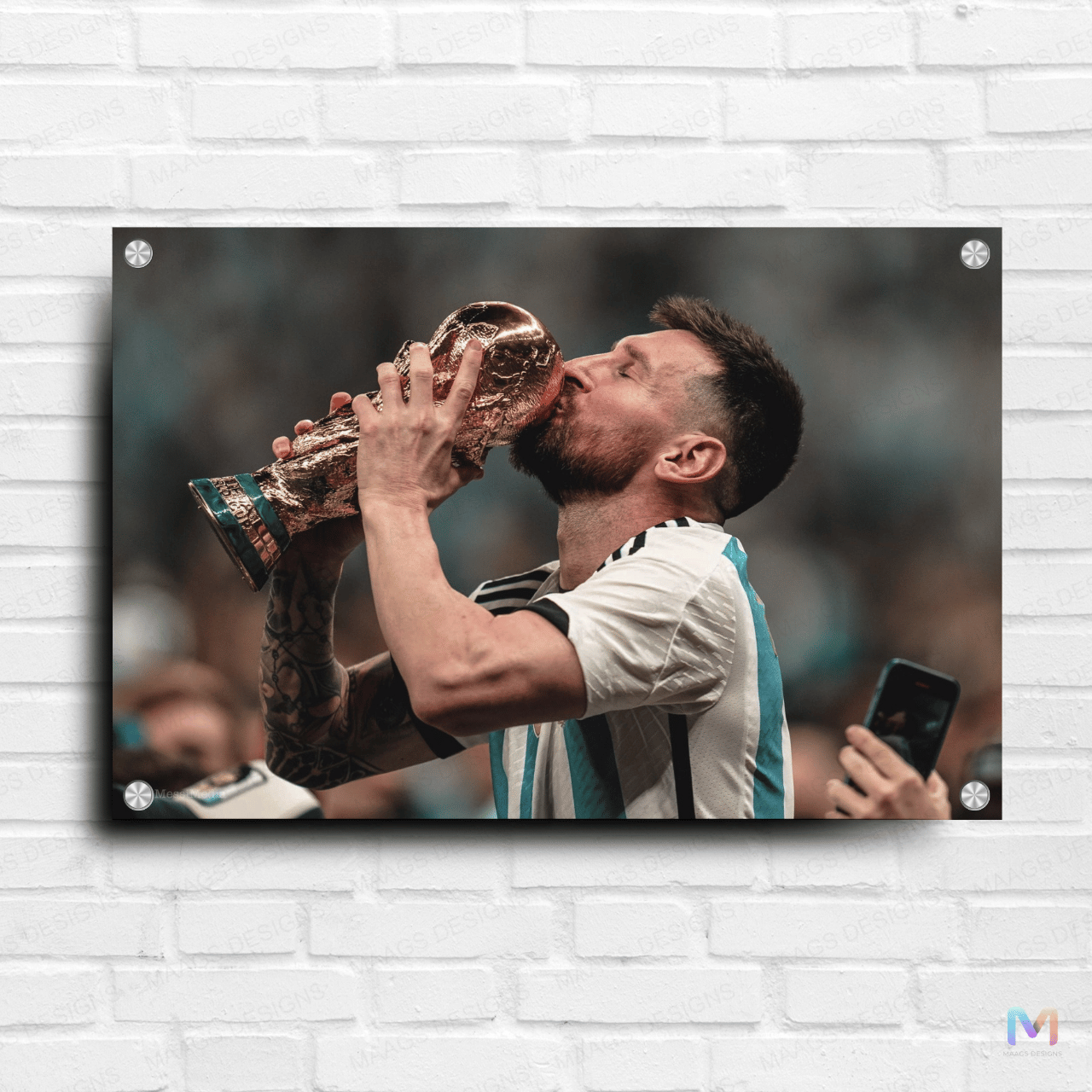 Maags Designs: Lionel Messi - Football (Premium Acrylic Wall Poster) | Football Wall Posters