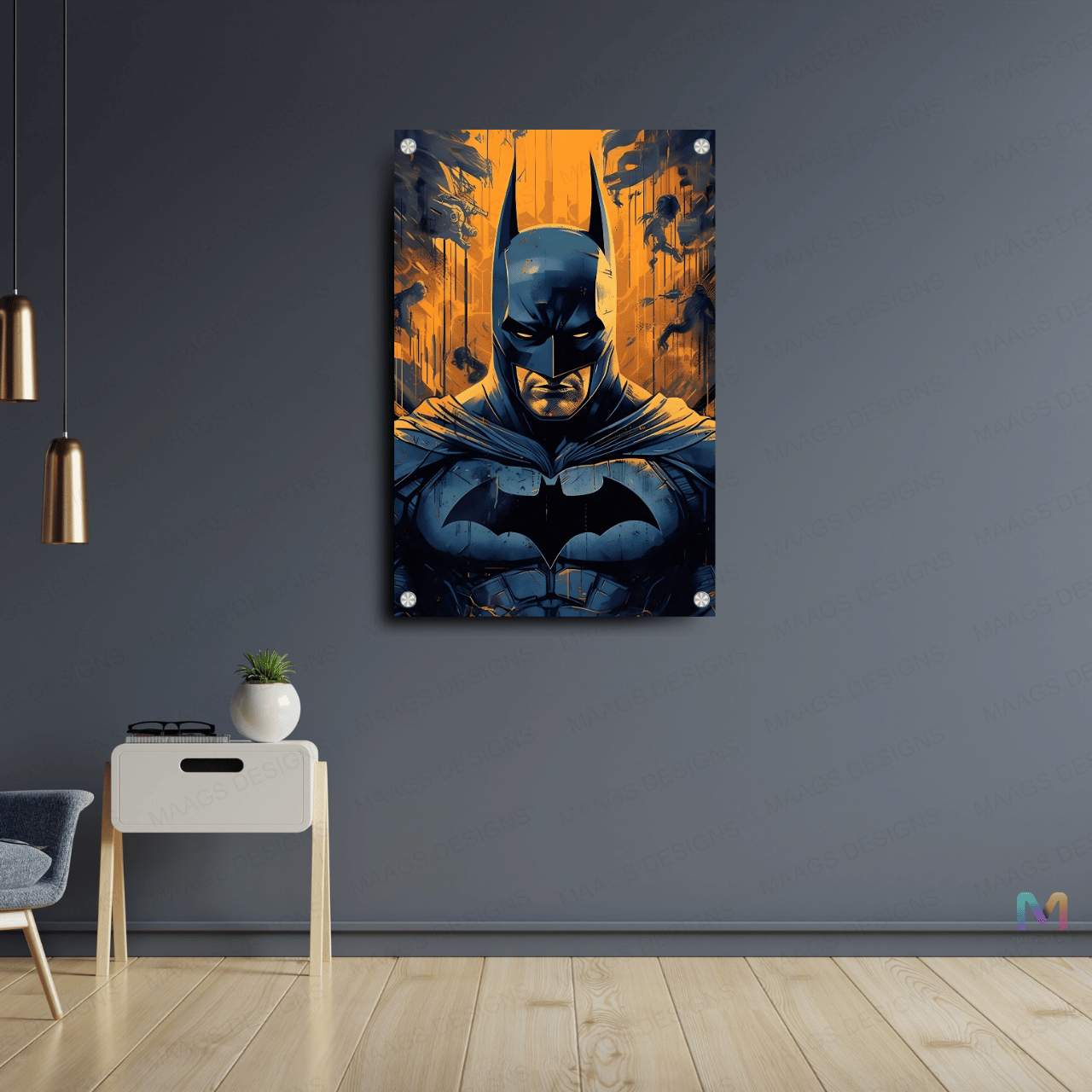 Batman - Yellow Black Portrait (Premium Acrylic Glass Wall Poster)