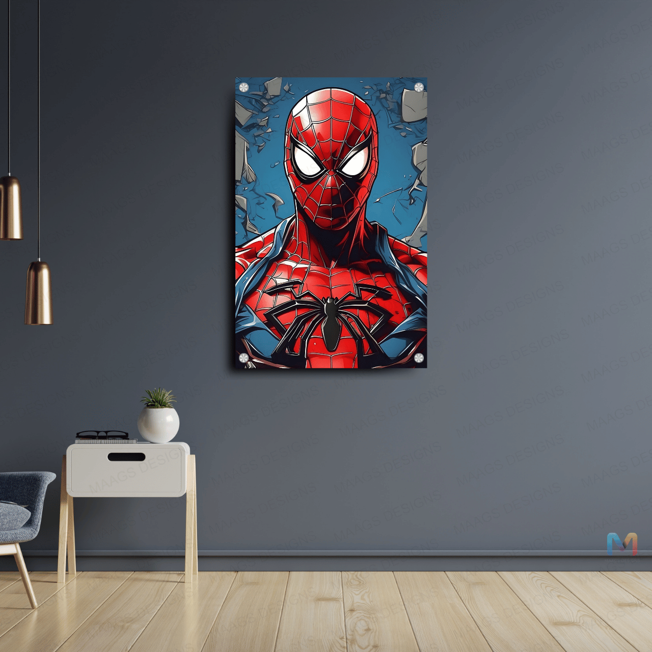 Spider-Man - Vintage Red Blue (Premium Acrylic Glass Wall Poster)