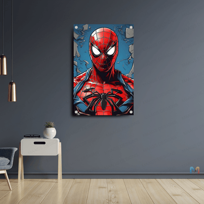 Spider-Man - Vintage Red Blue (Premium Acrylic Glass Wall Poster)