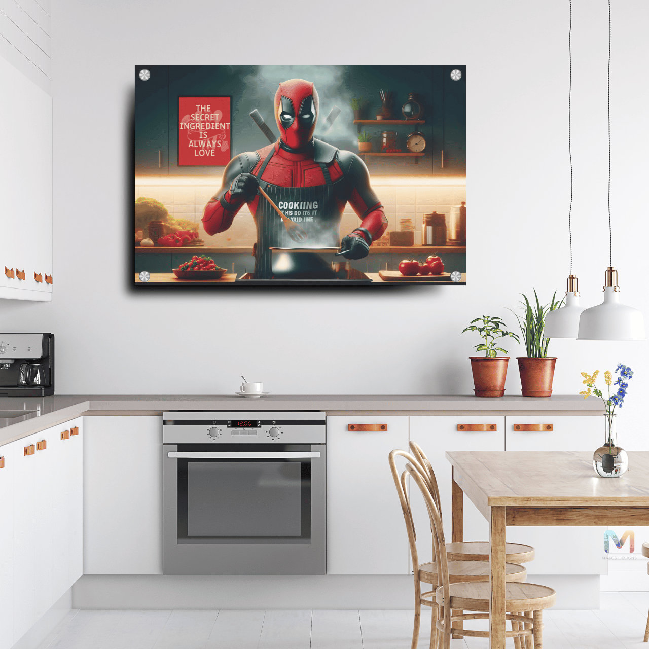 Deadpool - Cooking in the Kitchen (Premium Acrylic Glass Wall Poster)