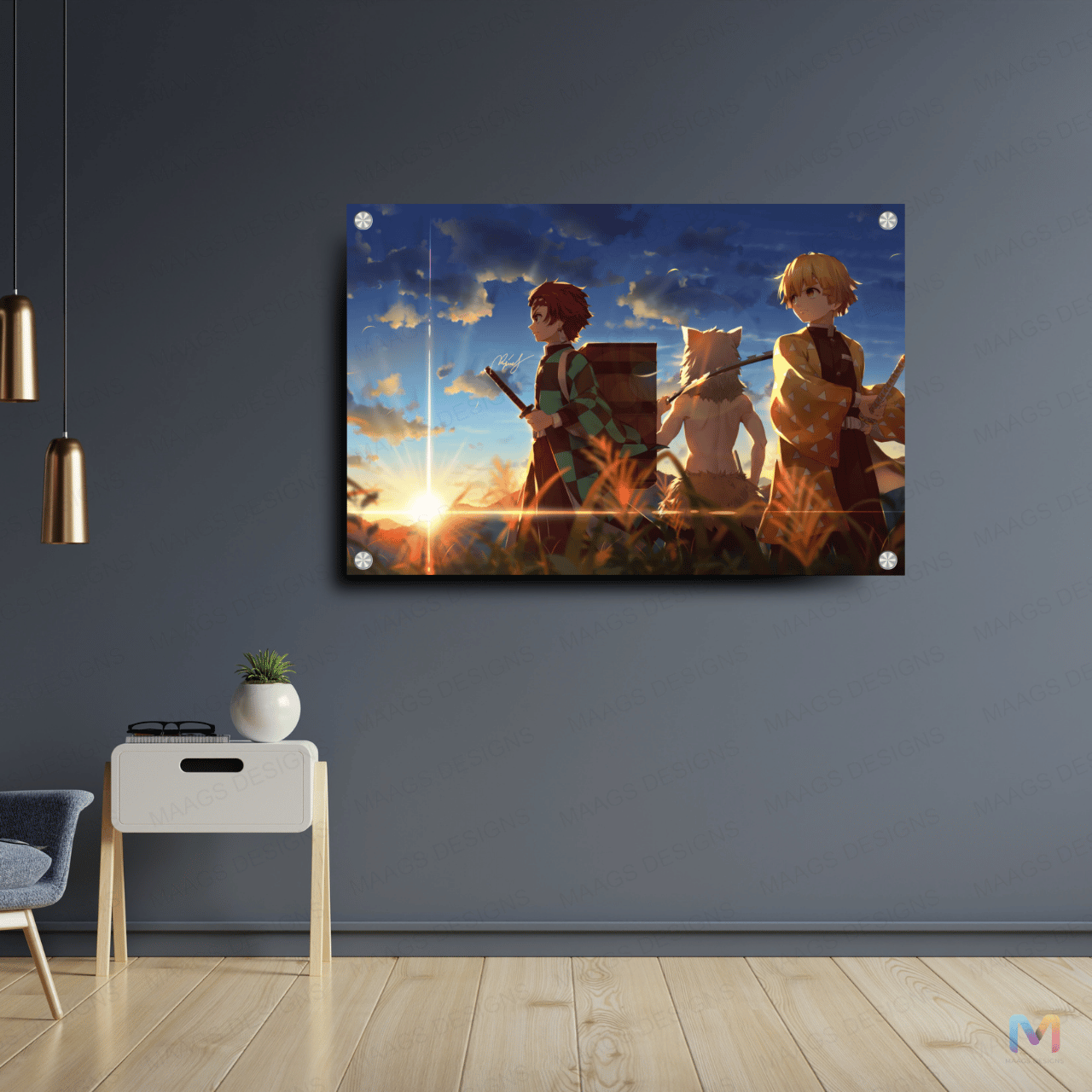 Demon Slayer - In the Fields at Dawn (Premium Acrylic Glass Wall Poster)