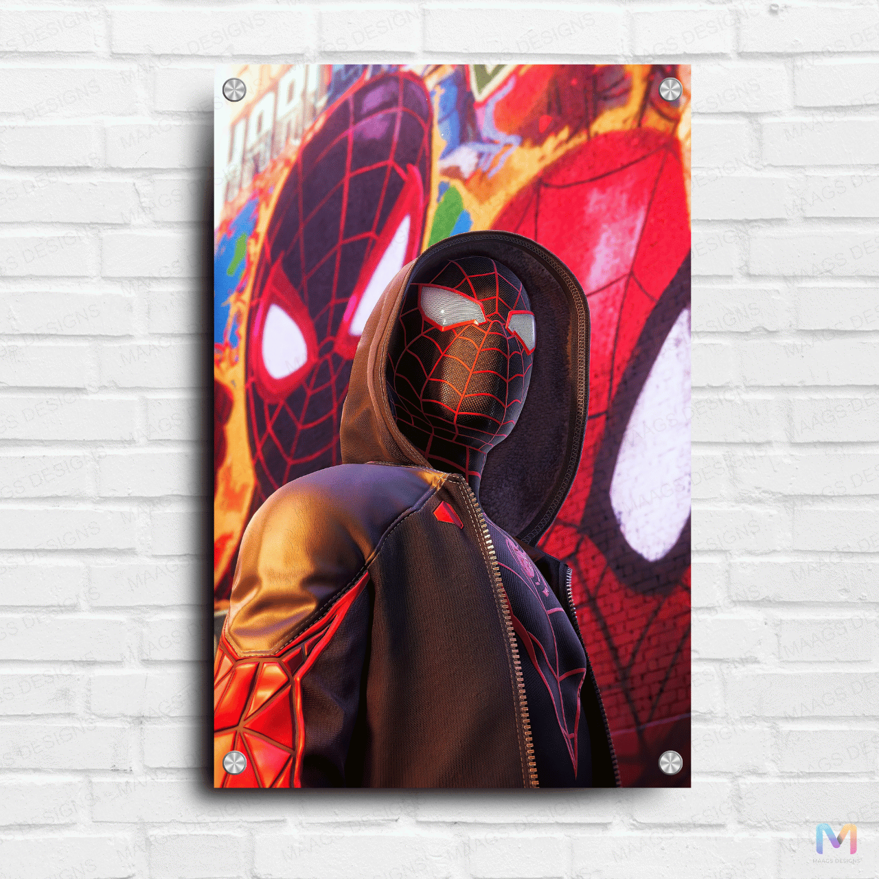 Spider-Man - Miles with Street Art (Premium Acrylic Glass Wall Poster)