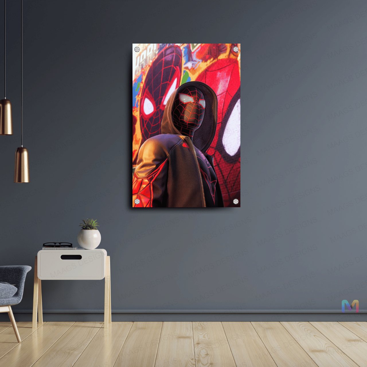 Spider-Man - Miles with Street Art (Premium Acrylic Glass Wall Poster)