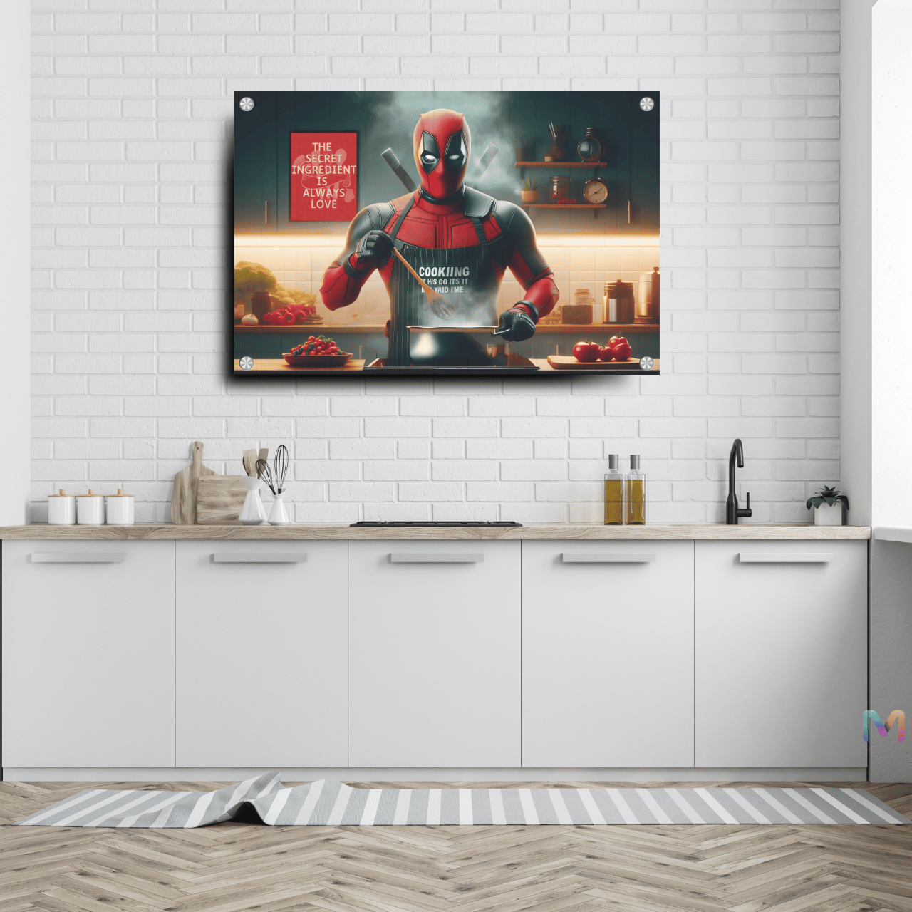 Deadpool - Cooking in the Kitchen (Premium Acrylic Glass Wall Poster)