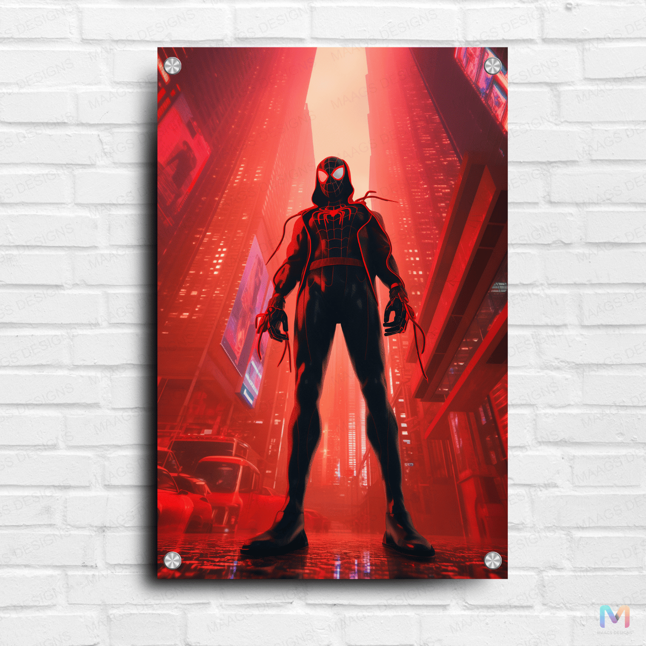 Spider-Man - Miles in City (Premium Acrylic Glass Wall Poster)