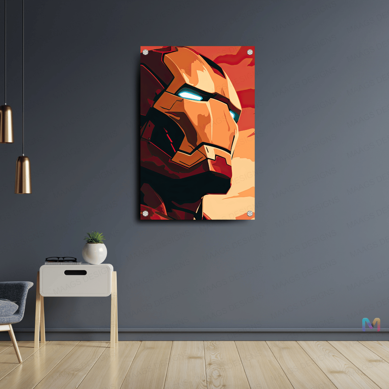 Iron Man - Headshot - Marvel (Premium Acrylic Glass Wall Poster)