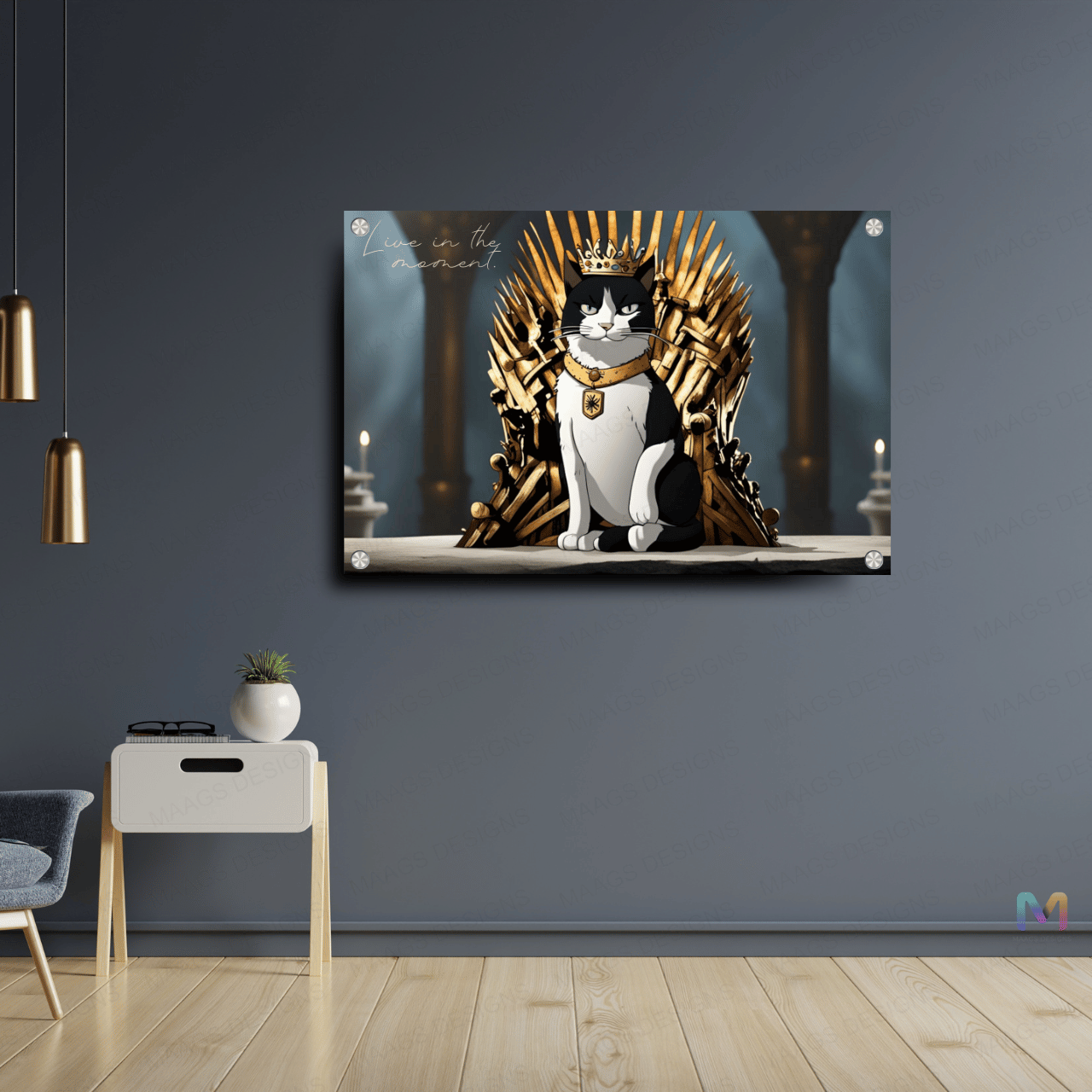 Cat in Throne - Game of Thrones (Premium Acrylic Glass Wall Poster)